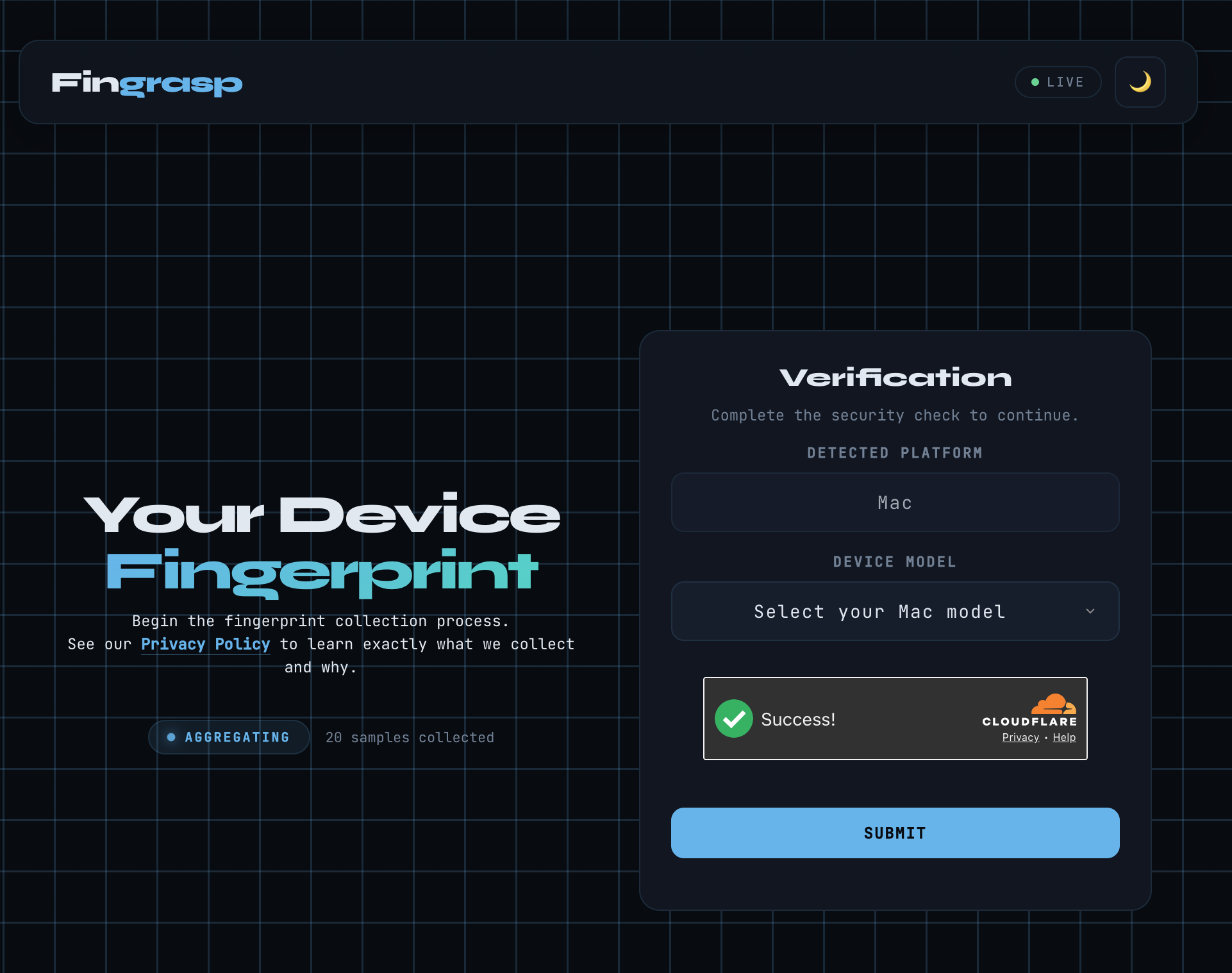 Fingrasp — browser fingerprint intelligence dashboard