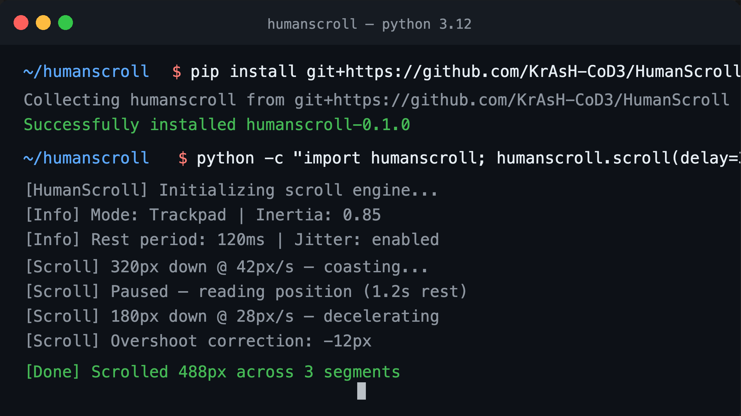 HumanScroll — physics-based human-like scrolling library